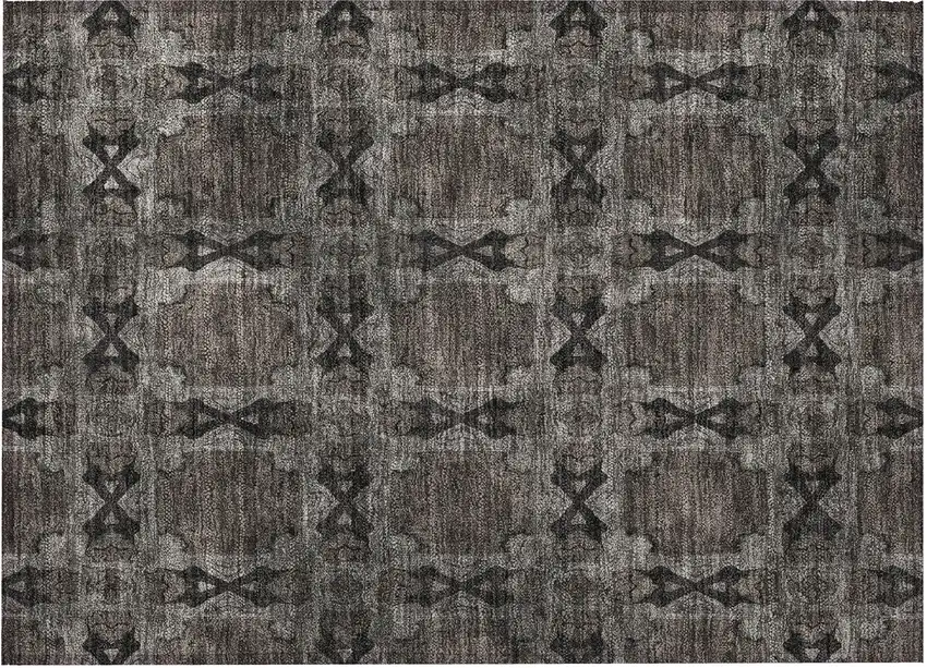Gray and Black Floral Medallion Washable Non Skid Indoor Outdoor Area Rug Photo 4