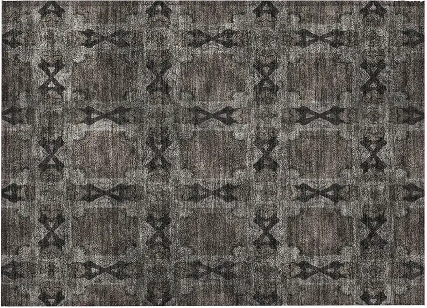 Gray and Black Floral Medallion Washable Non Skid Indoor Outdoor Area Rug Photo 5