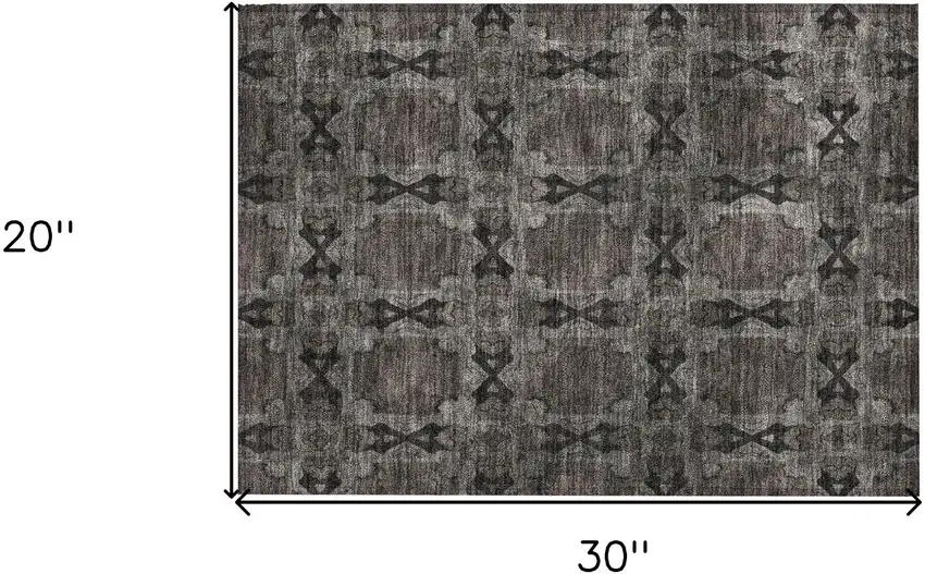 Gray and Black Floral Medallion Washable Non Skid Indoor Outdoor Area Rug Photo 3