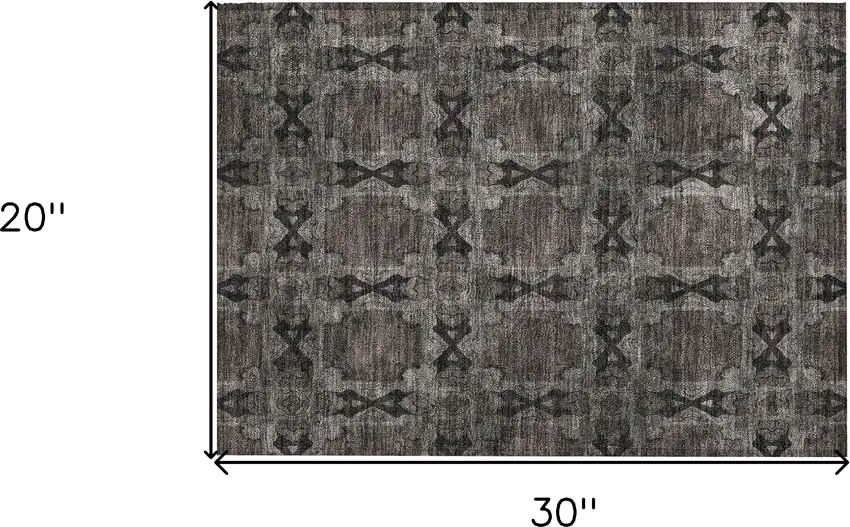 Gray and Black Floral Medallion Washable Non Skid Indoor Outdoor Area Rug Photo 3