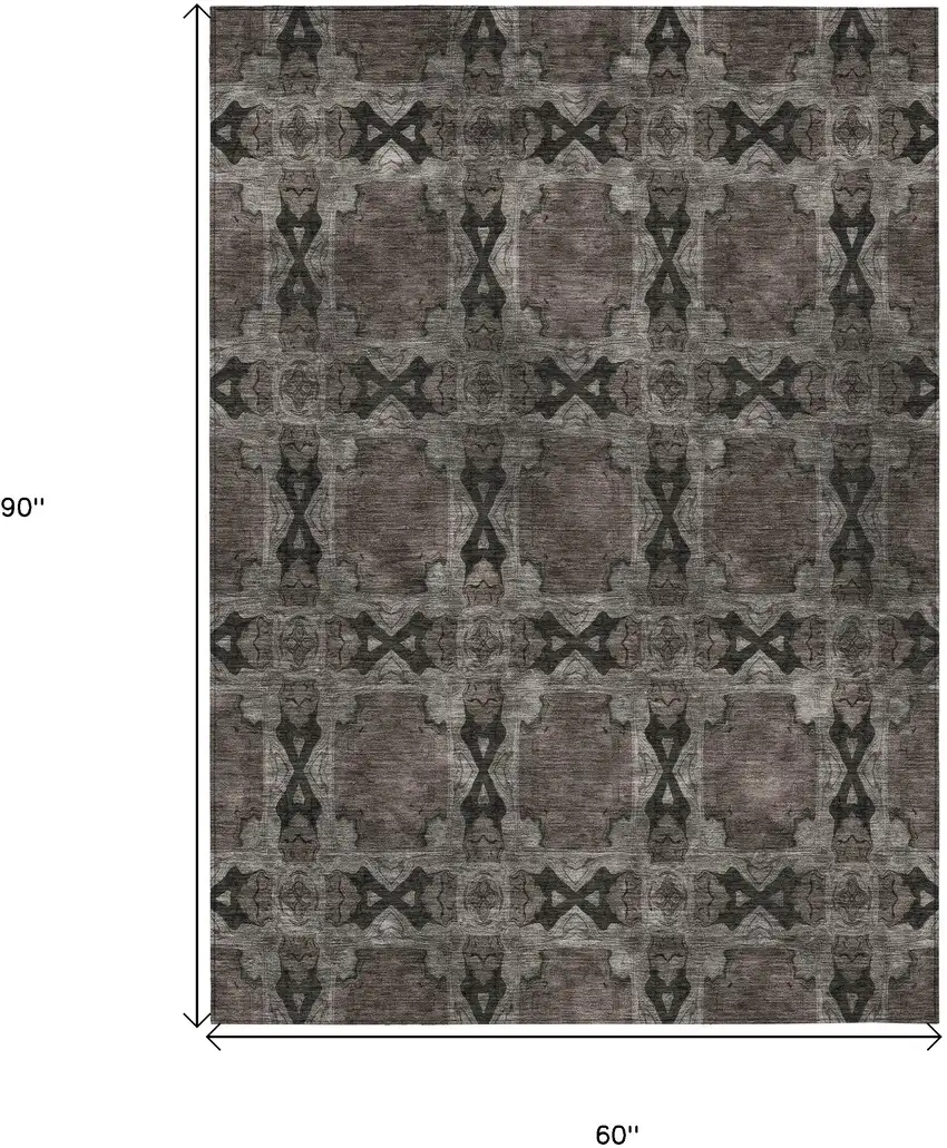 Gray and Black Floral Medallion Washable Non Skid Indoor Outdoor Area Rug Photo 3