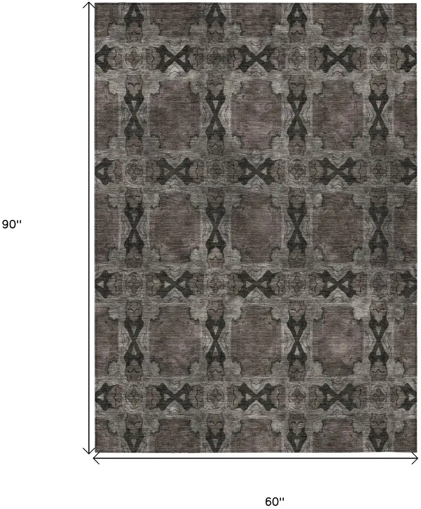 Gray And Black Floral Medallion Washable Indoor Outdoor Area Rug Photo 3