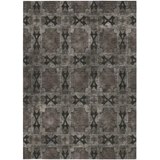 Gray And Black Floral Medallion Washable Indoor Outdoor Area Rug Photo 5