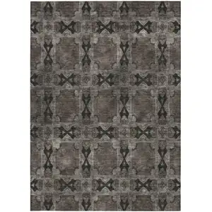 Photo of Gray and Black Floral Medallion Washable Non Skid Indoor Outdoor Area Rug