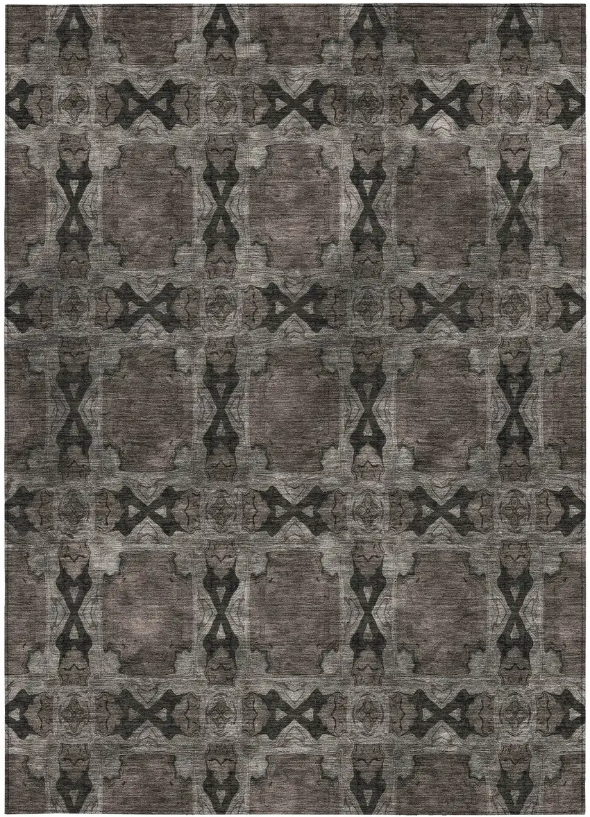 Gray and Black Floral Medallion Washable Non Skid Indoor Outdoor Area Rug Photo 5
