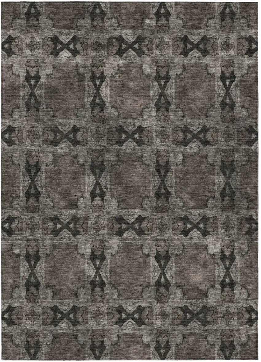 Gray and Black Floral Medallion Washable Non Skid Indoor Outdoor Area Rug Photo 2