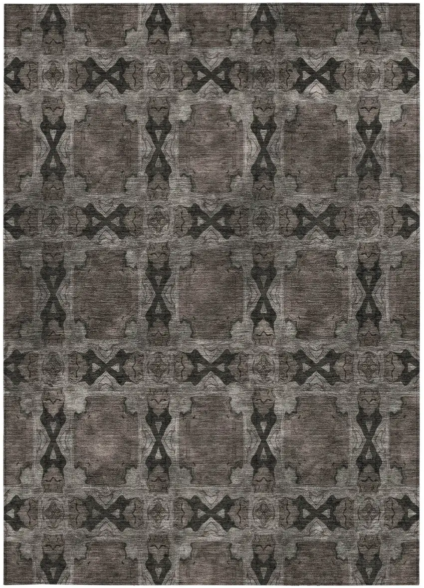 Gray and Black Floral Medallion Washable Non Skid Indoor Outdoor Area Rug Photo 4
