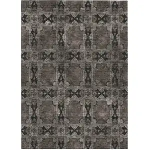 Photo of Gray and Black Floral Medallion Washable Non Skid Indoor Outdoor Area Rug