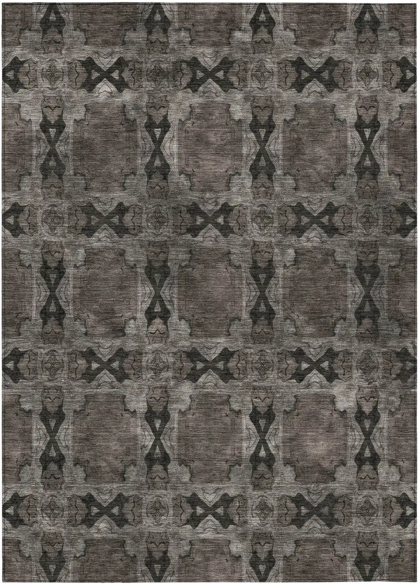 Gray and Black Floral Medallion Washable Non Skid Indoor Outdoor Area Rug Photo 2