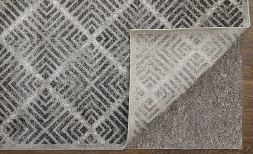 Gray and Black Geometric Power Loom Worn Faded Area Rug Photo 5