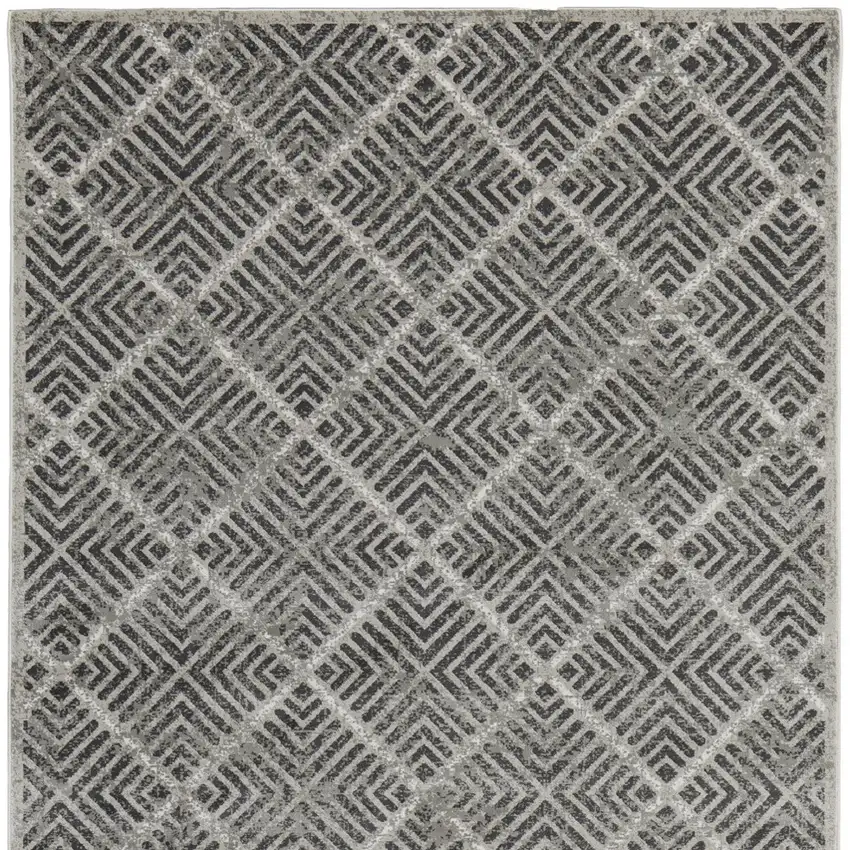 Gray and Black Geometric Power Loom Worn Faded Area Rug Photo 4