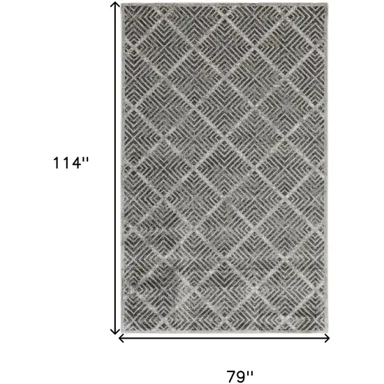 Gray and Black Geometric Power Loom Worn Faded Area Rug Photo 3