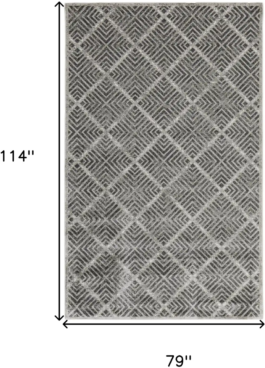 Gray and Black Geometric Power Loom Worn Faded Area Rug Photo 3