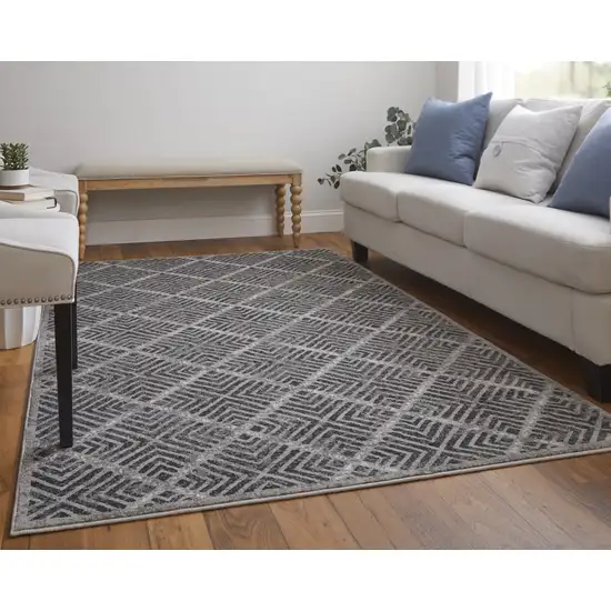 Gray and Black Geometric Power Loom Worn Faded Area Rug Photo 9