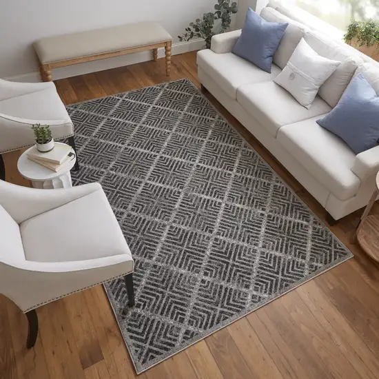Gray and Black Geometric Power Loom Worn Faded Area Rug Photo 8