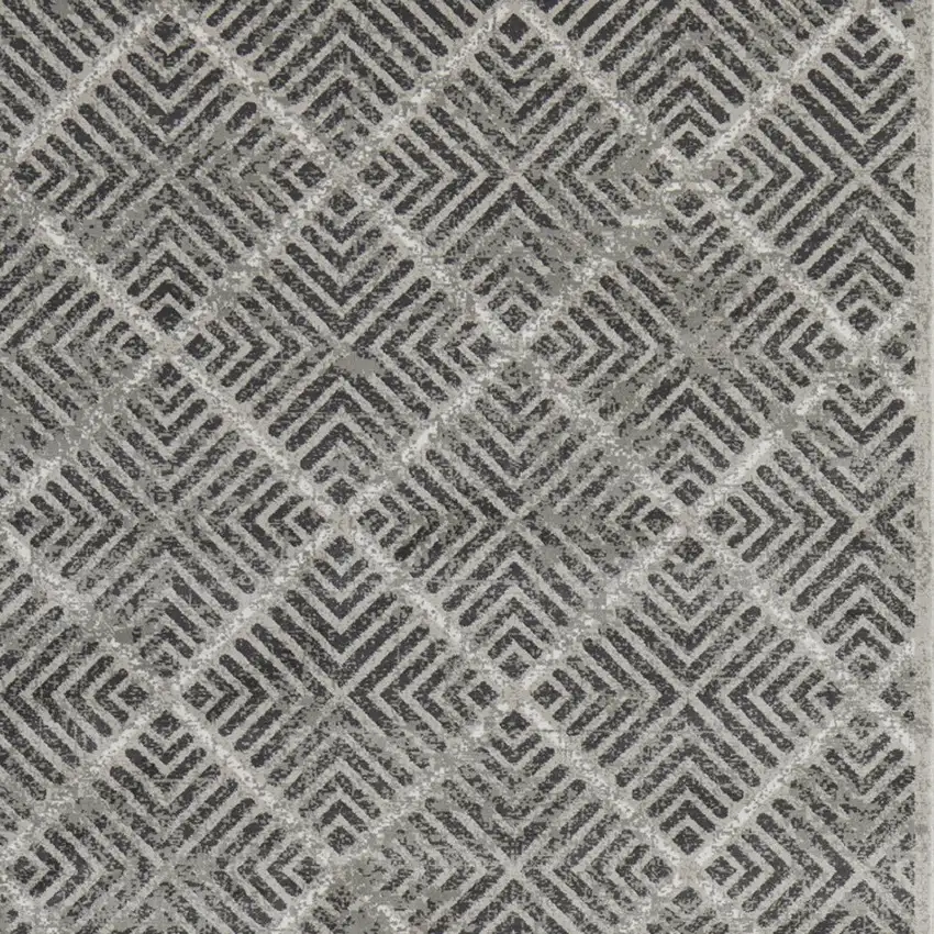 Gray and Black Geometric Power Loom Worn Faded Area Rug Photo 5