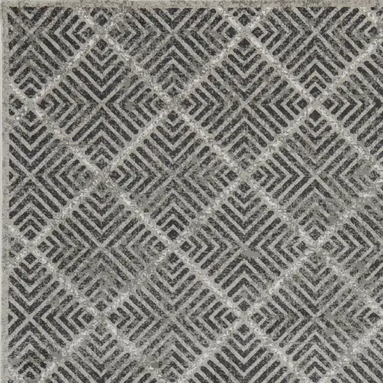 Gray and Black Geometric Power Loom Worn Faded Area Rug Photo 5
