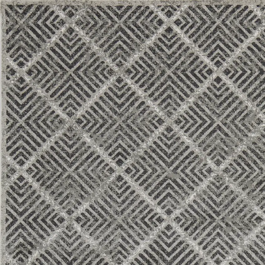 Gray and Black Geometric Power Loom Worn Faded Area Rug Photo 5