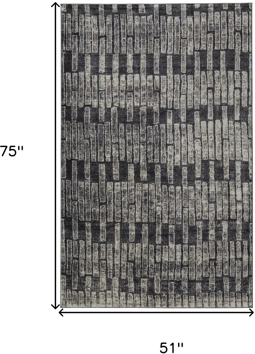 Gray and Black Geometric Power Loom Worn Faded Area Rug Photo 3