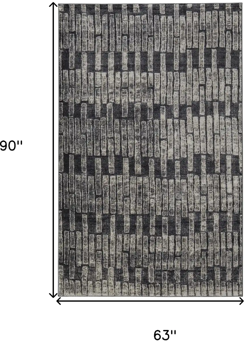 Gray and Black Geometric Power Loom Worn Faded Area Rug Photo 3