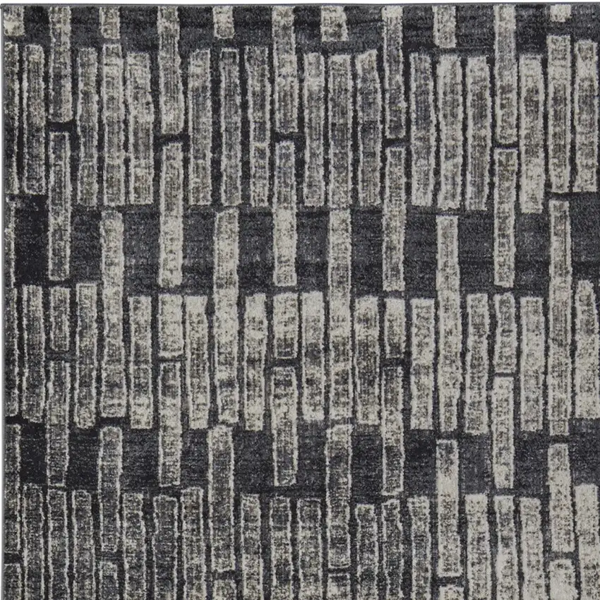 Gray and Black Geometric Power Loom Worn Faded Area Rug Photo 6