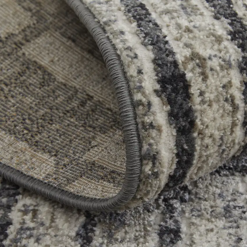 Gray and Black Geometric Power Loom Worn Faded Area Rug Photo 7