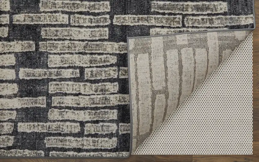 Gray and Black Geometric Power Loom Worn Faded Area Rug Photo 8