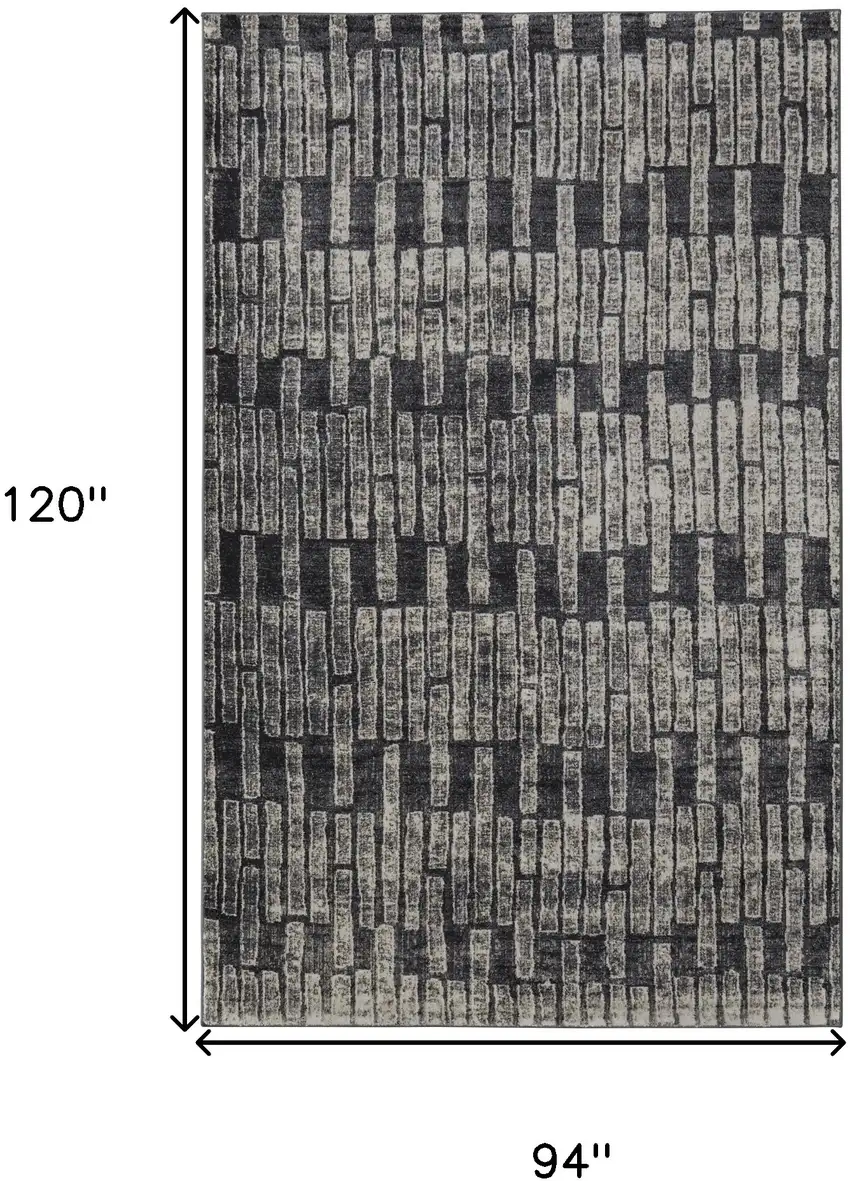 Gray and Black Geometric Power Loom Worn Faded Area Rug Photo 3