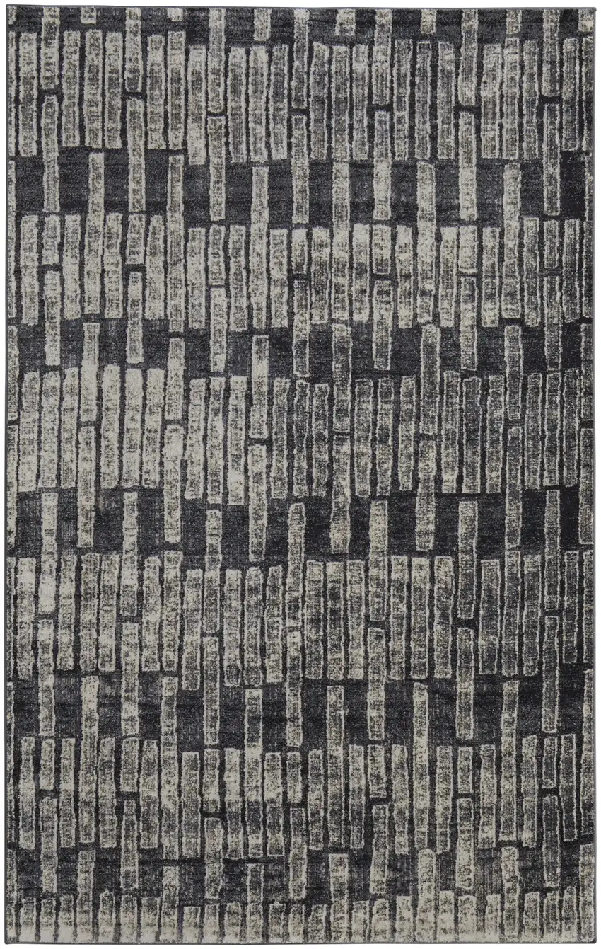 Gray and Black Geometric Power Loom Worn Faded Area Rug Photo 4