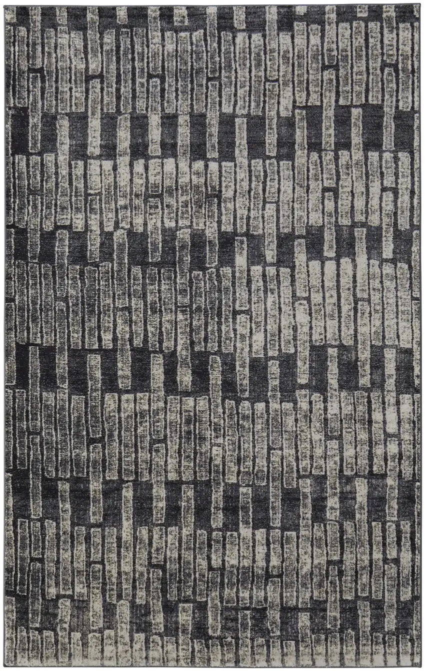 Gray and Black Geometric Power Loom Worn Faded Area Rug Photo 2