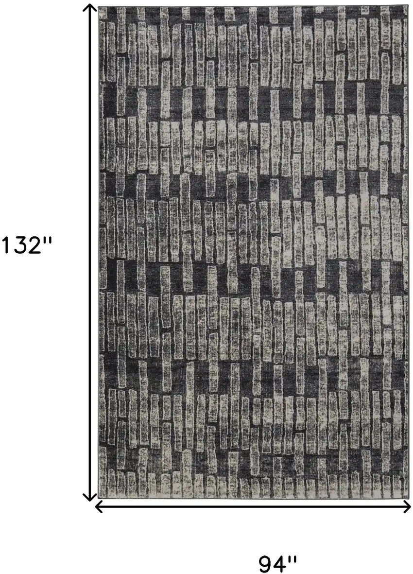 Gray and Black Geometric Power Loom Worn Faded Area Rug Photo 3