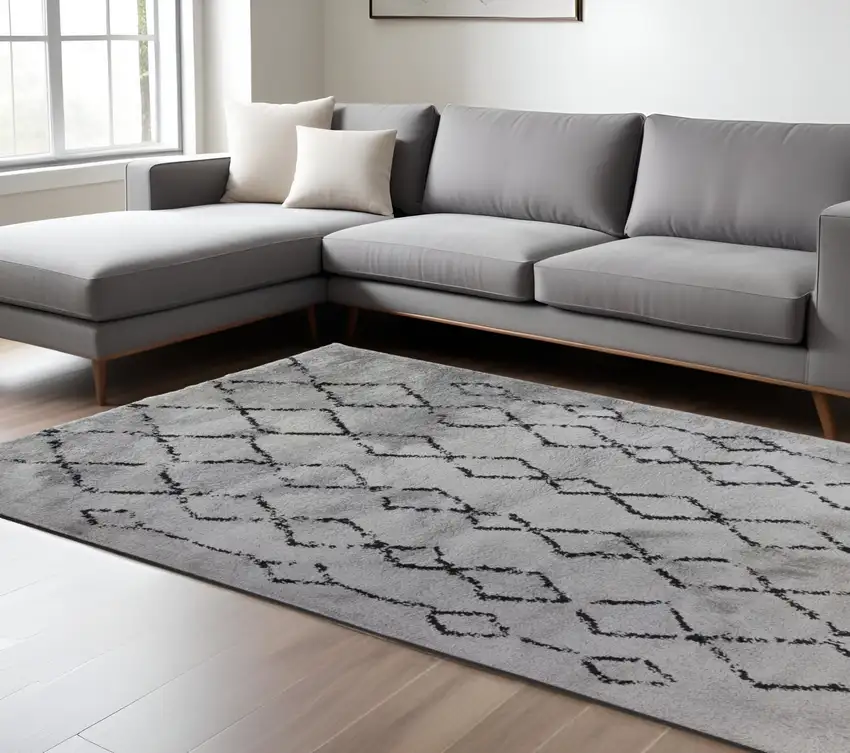 Black and Gray Geometric Shag Area Rug Photo 1