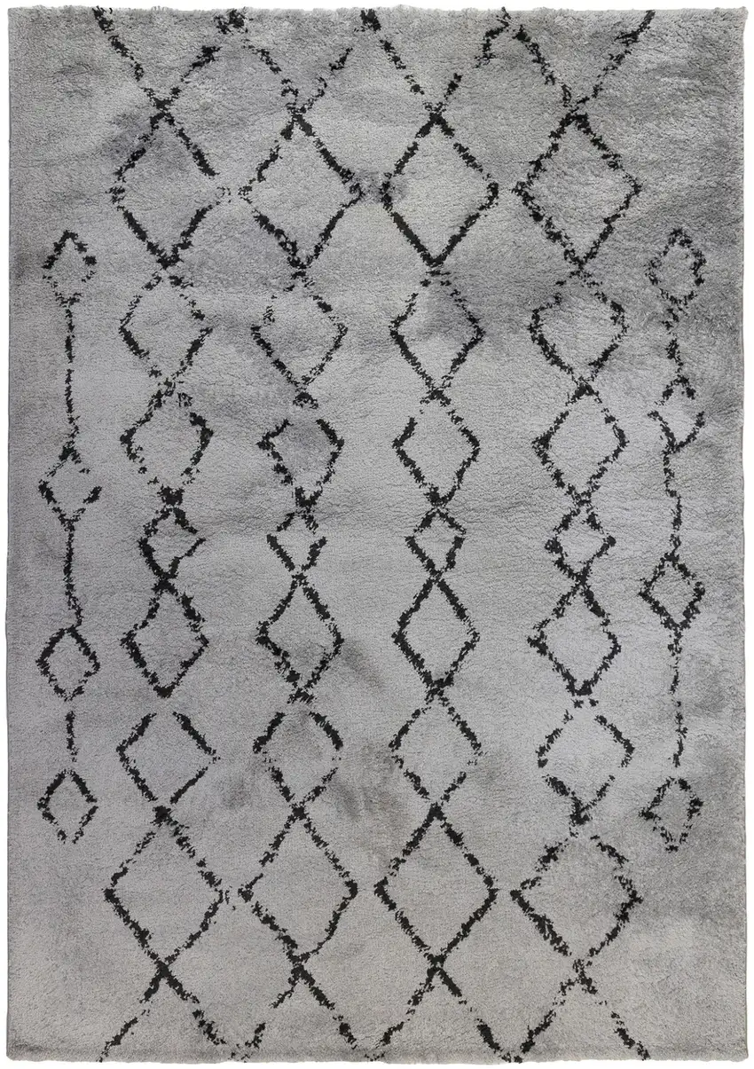 Gray and Black Geometric Shag Area Rug Photo 1