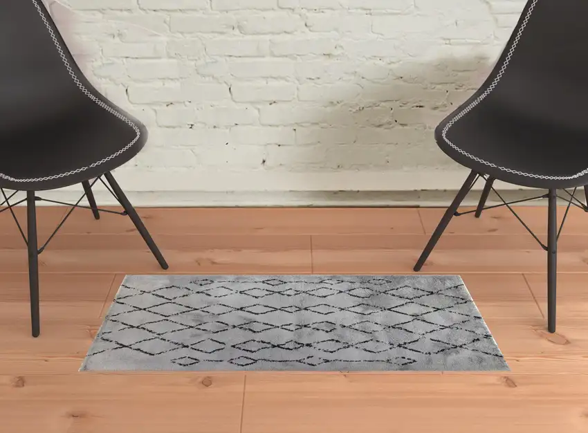 Gray and Black Geometric Shag Area Rug Photo 2