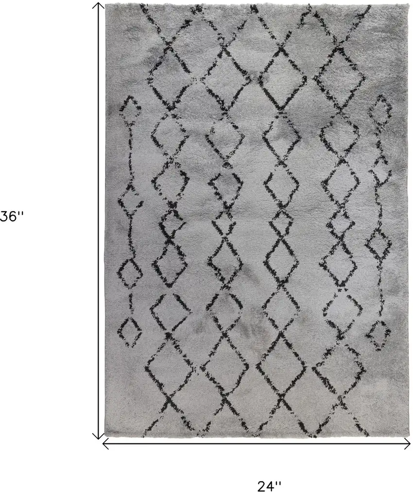 Gray and Black Geometric Shag Area Rug Photo 6