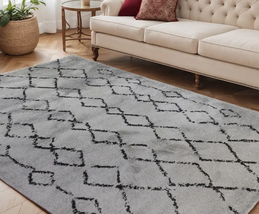 Gray and Black Geometric Shag Area Rug Photo 1