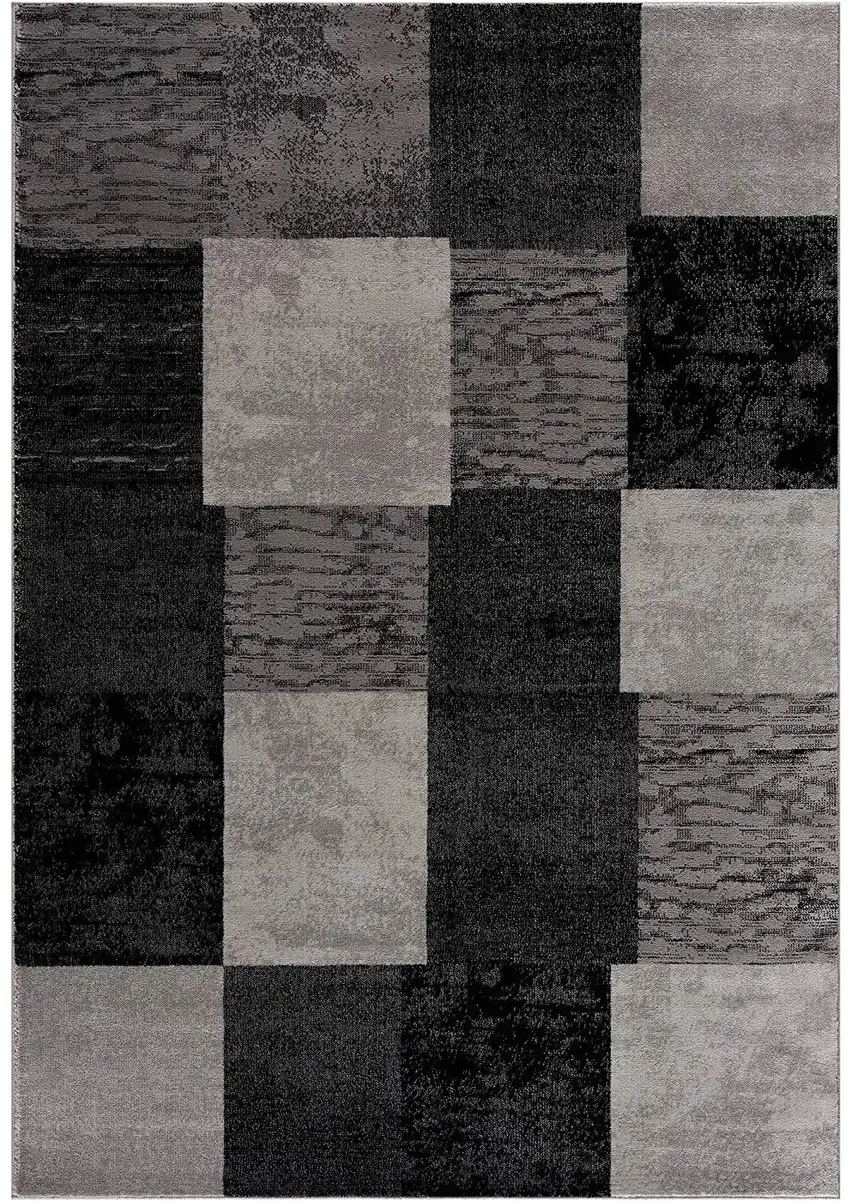 Gray and Black Geometric Washable Non Skid Area Rug Photo 4