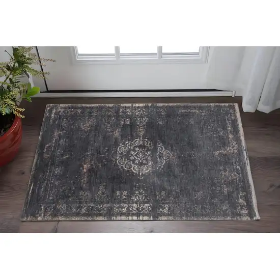 Gray and Black Medallion Non Skid Area Rug Photo 1
