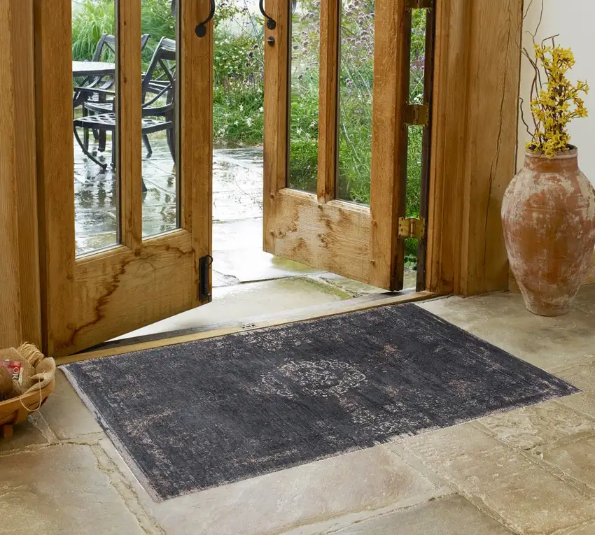 Gray and Black Medallion Non Skid Area Rug Photo 1