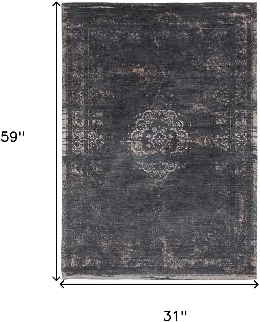 Gray and Black Medallion Non Skid Area Rug Photo 3