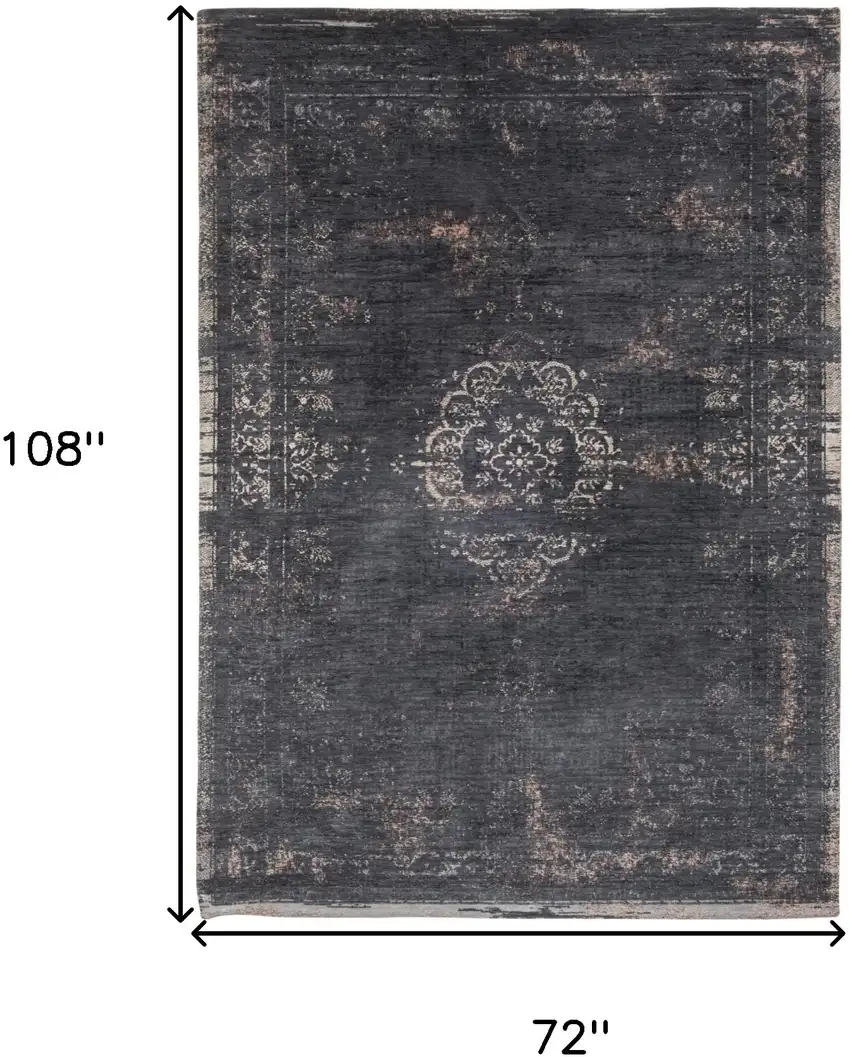 Gray and Black Medallion Non Skid Area Rug Photo 3
