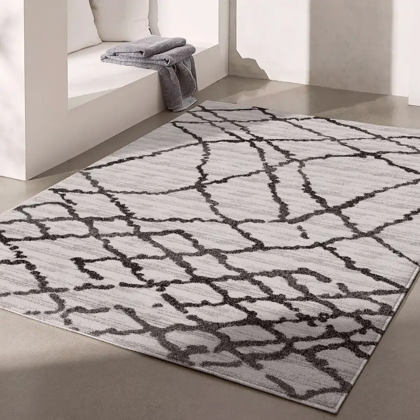 Gray and Black Modern Abstract Area Rug Photo 3