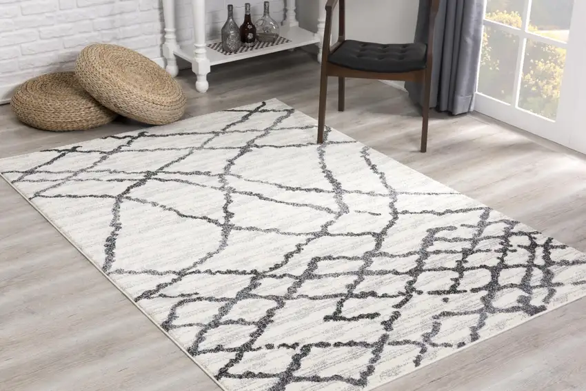 Gray and Black Modern Abstract Area Rug Photo 7