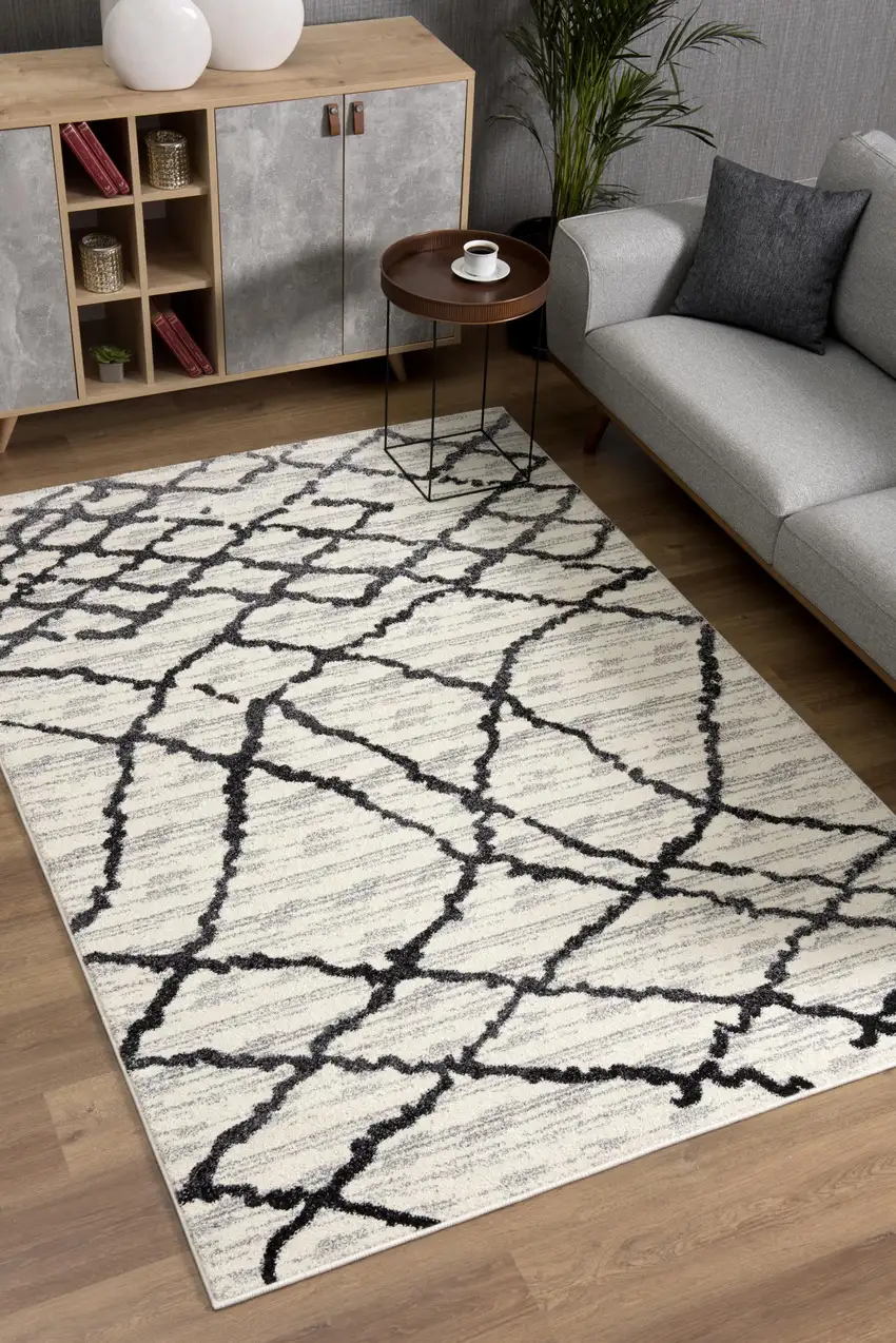 Gray and Black Modern Abstract Area Rug Photo 6
