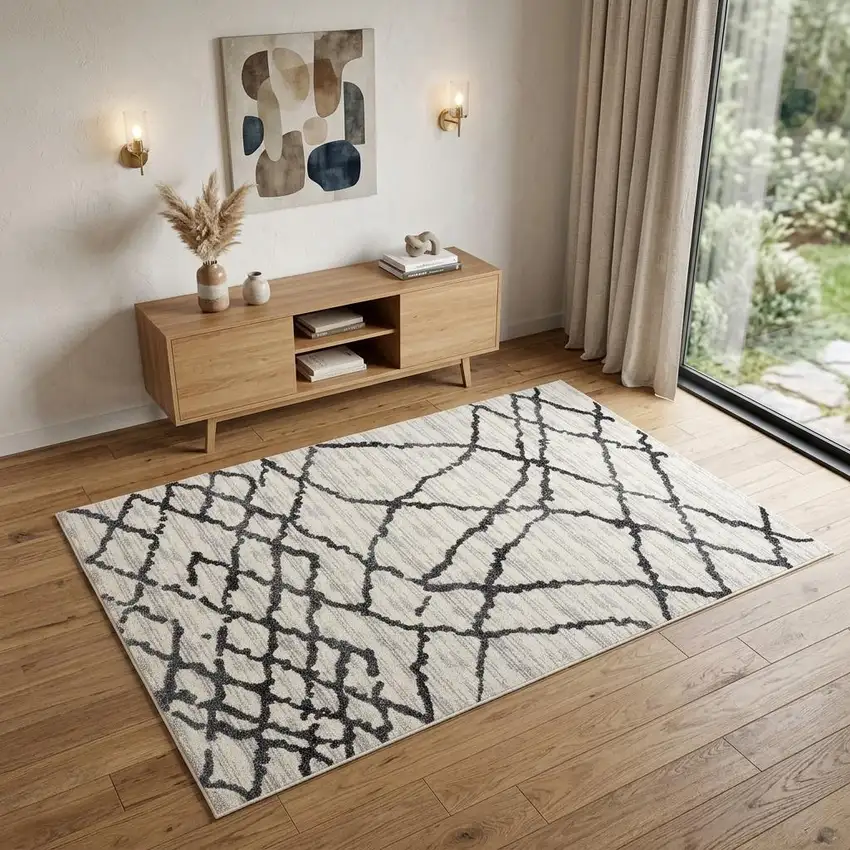 Gray And Black Modern Abstract Area Rug Photo 1