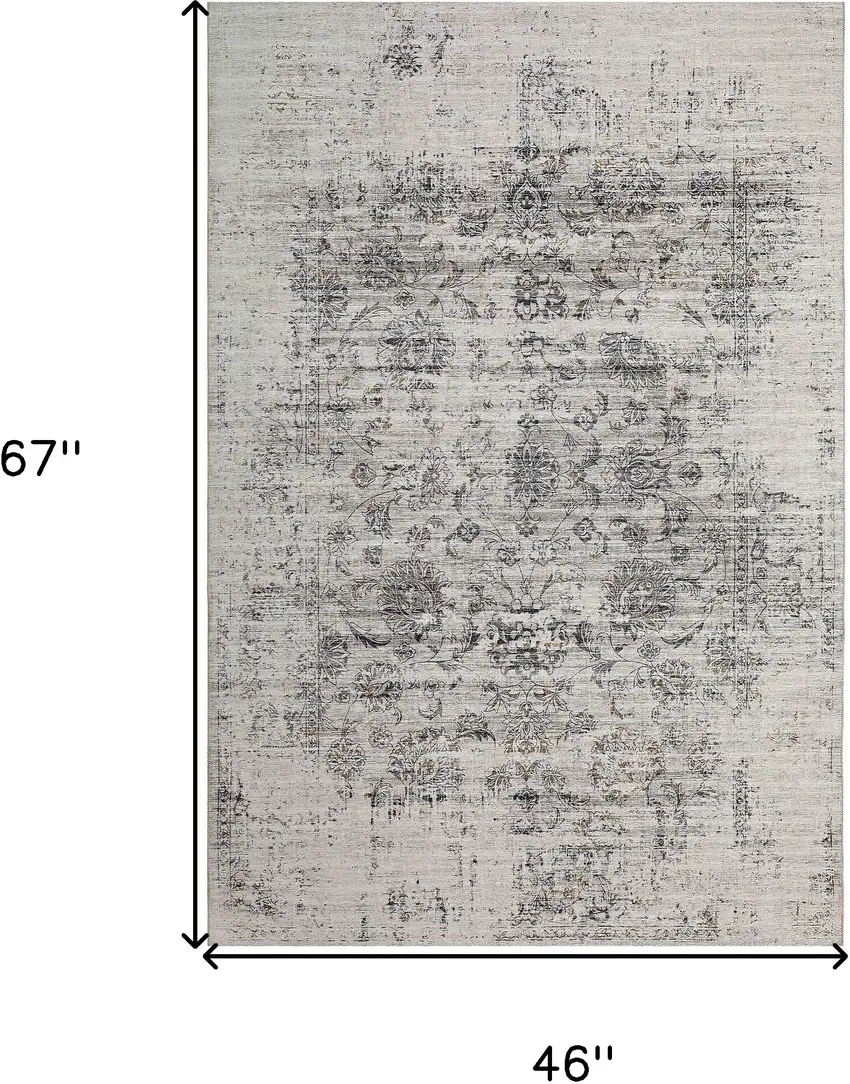 Gray and Black Oriental Power Loom Distressed Area Rug Photo 4