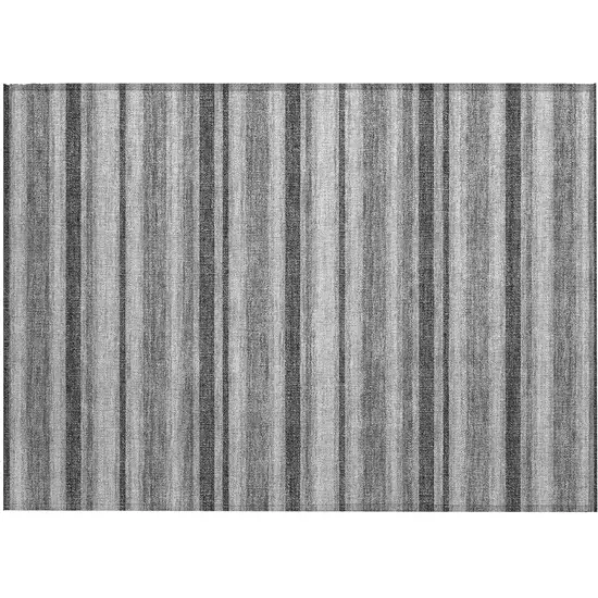 Gray and Black Striped Washable Indoor Outdoor Area Rug Photo 2