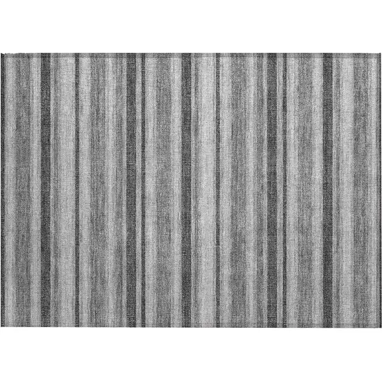 Gray and Black Striped Washable Indoor Outdoor Area Rug Photo 2