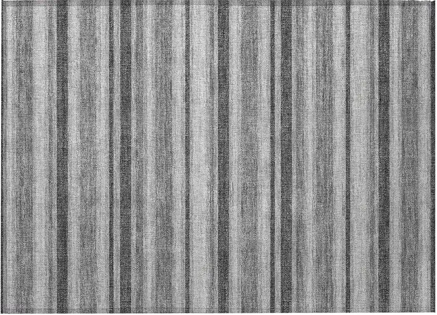 Gray and Black Striped Washable Non Skid Indoor Outdoor Area Rug Photo 2