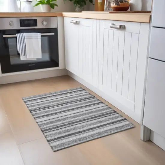 Gray and Black Striped Washable Indoor Outdoor Area Rug Photo 7